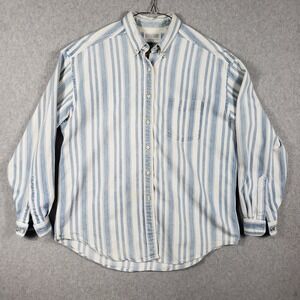 Lands'‎ End Blue White Striped Button Up Shirt Women's Size M 100% Cotton L/S